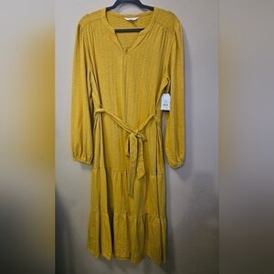 NWT Time And Tru Women's Size XL Yellow Longsleeve Maxi Dress Cotton Blend